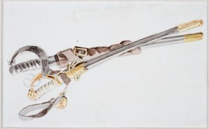 2つの剣（紙に鉛筆と水彩） 作： John Wilson Carmichael